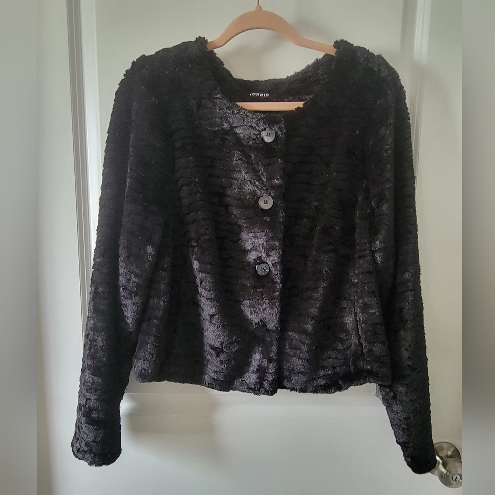 Nwot Torrid Black Textured Faux Fur Jacket 2x